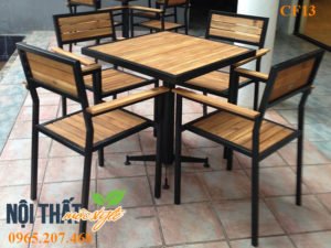 bàn ghế nhà hàng chân sắt mặt gỗ CF13