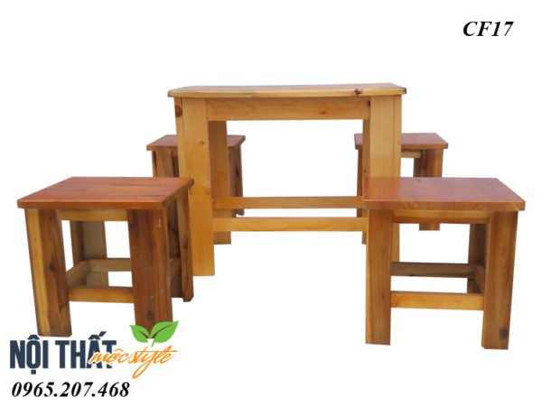 Bộ Bàn ghế gỗ CF17 được làm 100% từ gỗ thông tự nhiên vô cùng thân thiện, an toàn với chi phí cực rẻ chỉ 700k