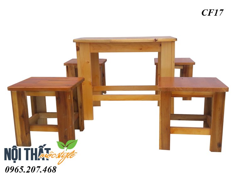Bàn ghế gỗ CF17 được làm 100% từ gỗ thông tự nhiên vô cùng thân thiện, an toàn với chi phí cực rẻ chỉ 700k