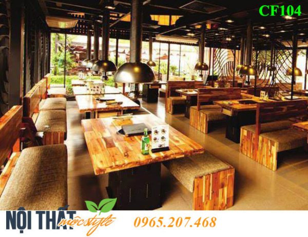 Thiết kế nhà hàng lẩu nướng hút khách sử dụng bàn ghế CF104 của nội thất mộc Style