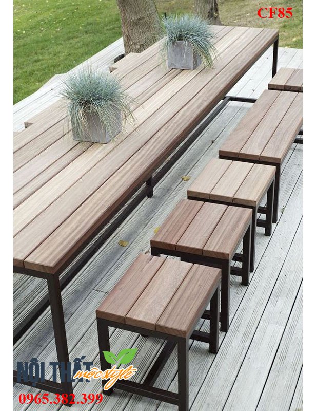 Bàn ghế nhà hàng CF85 cho không gian nhà hàng ngoài trời, sân vườn đẹp mộc mạc, giản đơn