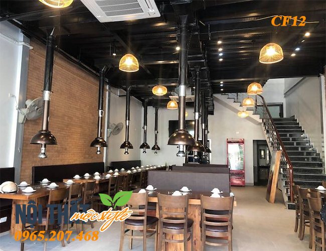Bàn ghế Cabin sơn nâu cafe mang đến nét đẹp Hàn Quốc rất riêng cho nhà hàng lẩu nướng