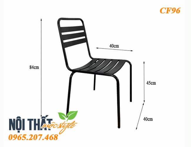 Kích thước tiêu chuẩn ghế sắt cafe CF96, kiểu dáng đơn giản, gọn gàng