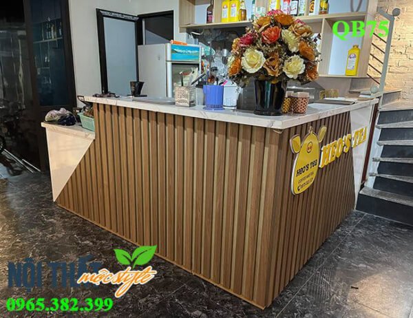 Quầy bar QB75 với chất liệu gỗ công nghiệp kết hợp mặt đá sang trọng