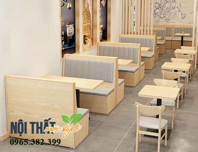 Sofa cafe khung gỗ kết hợp nệm mộc mạc, thân thiện cùng tông màu tự nhiên trẻ trung, năng động 