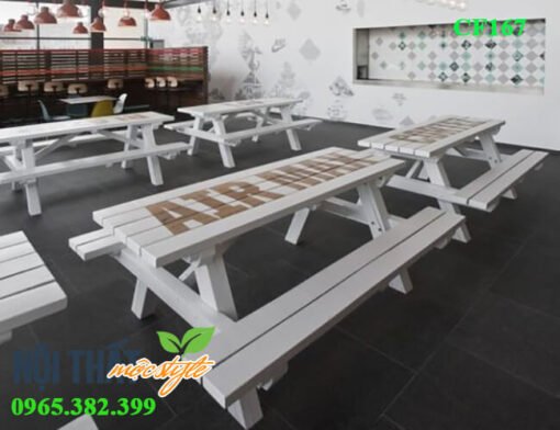 Bàn ghế cafe CF167 với tông màu trắng ấn tượng, trẻ trung