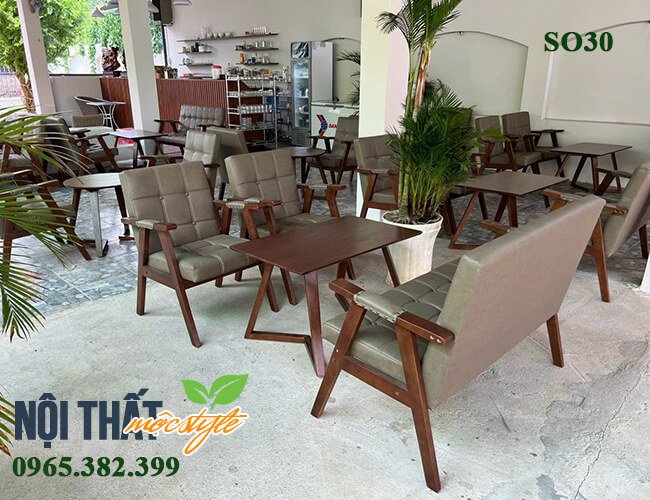 Sofa cafe SO30- sofa gỗ nệm da hiện đại, sang trọng